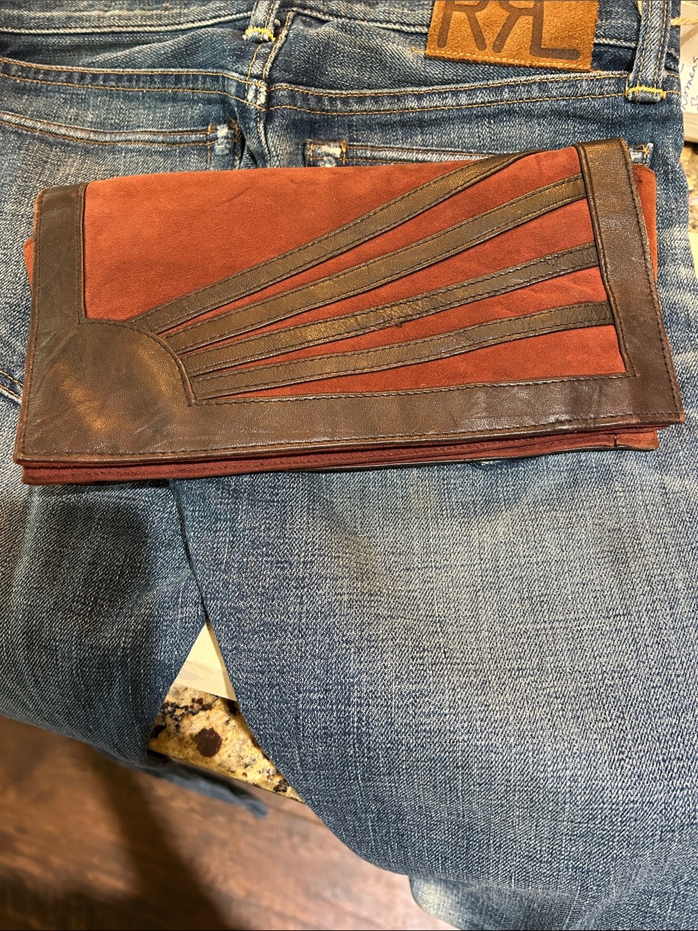 1970’s Suede Rust Envelope Clutch w Sunburst Motif - Free People Inspo